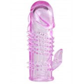 Розовая  гелевая насадка с клиторальным отростком - 13,5 см. - Toyfa Basic - в Бердске купить с доставкой