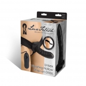Чёрный полый страпон с вибрацией Unisex Vibrating Hollow Strap-On - 14 см. - Lux Fetish - купить с доставкой в Бердске