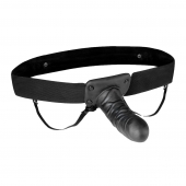 Чёрный полый страпон с вибрацией Unisex Vibrating Hollow Strap-On - 14 см. - Lux Fetish - купить с доставкой в Бердске