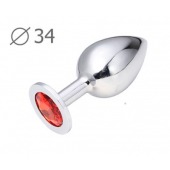 Коническая серебристая анальная втулка с красным кристаллом - 8,2 см. - Anal Jewelry Plug - купить с доставкой в Бердске