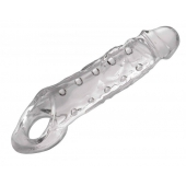 Прозразная закрытая насадка на пенис с поддержкой мошонки Clearly Ample Penis Enhancer - 22 см. - XR Brands - в Бердске купить с доставкой