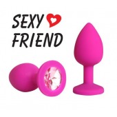 Розовая конусовидная анальная пробка с розовым кристаллом - 7,3 см. - 1137 - купить с доставкой в Бердске