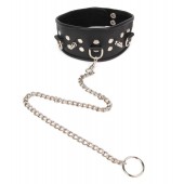 Черный ошейник с шипами и металлическим поводком-цепочкой - Notabu - купить с доставкой в Бердске