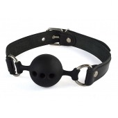 Силиконовый кляп-шар с ремешками из натуральной кожи черного цвета - Sitabella - купить с доставкой в Бердске