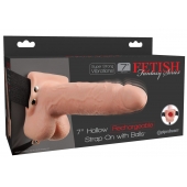 Телесный перезаряжаемый вибрострапон 7  Hollow Rechargeable Strap-on with Balls - 20,3 см. - Pipedream - купить с доставкой в Бердске