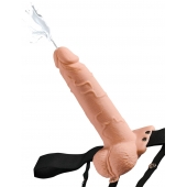 Телесный полый страпон с имитацией эякуляции 7.5  Hollow Squirting Strap-On with Balls Flesh - 21,6 см. - Pipedream - купить с доставкой в Бердске