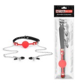 Красный кляп-шарик с зажимами на соски на металлической цепочке - Notabu - купить с доставкой в Бердске