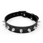 Черный ошейник с серебристыми шипами - Notabu - купить с доставкой в Бердске