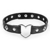 Черный ошейник с серебристыми ромбиками и сердечком - Notabu - купить с доставкой в Бердске