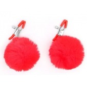 Зажимы для сосков с красным пушком - Notabu - купить с доставкой в Бердске