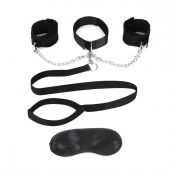 Чёрный ошейник с наручниками и поводком Collar Cuffs   Leash Set - Lux Fetish - купить с доставкой в Бердске