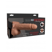 Кофейный перезаряжаемый вибрострапон 7  Hollow Rechargeable Strap-on with Balls - 20,3 см. - Pipedream - купить с доставкой в Бердске