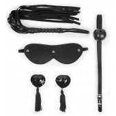 Эротический набор в черном цвете: маска, кляп, пэстисы, плётка - Notabu - купить с доставкой в Бердске