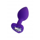 Фиолетовая анальная втулка Diamond Heart с прозрачным кристаллом - 7 см. - ToyFa - купить с доставкой в Бердске