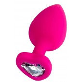 Розовая анальная втулка Diamond Heart с прозрачным кристаллом - 9,5 см. - ToyFa - купить с доставкой в Бердске