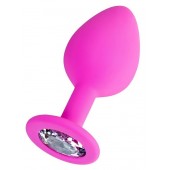 Розовая анальная втулка Brilliant с прозрачным кристаллом - 8 см. - ToyFa - купить с доставкой в Бердске