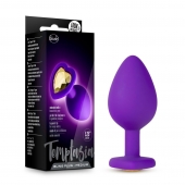 Фиолетовая анальная пробка Bling Plug Medium с золотистым стразом - 8,3 см. - Blush Novelties - купить с доставкой в Бердске