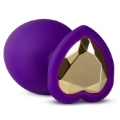 Фиолетовая анальная пробка Bling Plug Large с золотистым стразом - 9,5 см. - Blush Novelties - купить с доставкой в Бердске