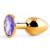 Золотистая анальная пробка с фиолетовым стразом - 7,2 см. - Anal Jewelry Plug - купить с доставкой в Бердске