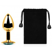 Золотистая анальная пробка с голубым стразом - 7,2 см. - Anal Jewelry Plug - купить с доставкой в Бердске