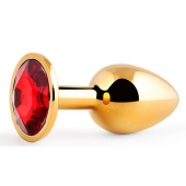 Золотистая анальная пробка с красным стразом - 7,2 см. - Anal Jewelry Plug - купить с доставкой в Бердске