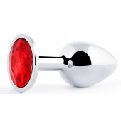 Серебристая анальная пробка с красным стразом - 7,2 см. - Anal Jewelry Plug - купить с доставкой в Бердске