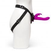 Лиловый страпон Rechargeable Vibrating Strap-On Harness Set - 17,6 см. - Happy Rabbit - купить с доставкой в Бердске