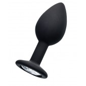 Черная анальная втулка с прозрачным стразом - 7,2 см. - POPO Pleasure - купить с доставкой в Бердске