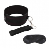 Черный ошейник с длинным поводком Collar and Leash Set - Lux Fetish - купить с доставкой в Бердске