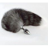 Серебристая анальная пробка с серым хвостиком - Sitabella - купить с доставкой в Бердске