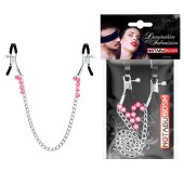 Оригинальные зажимы на соски с розовыми бусинками и цепочкой - Notabu - купить с доставкой в Бердске