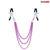 Оригинальные зажимы на соски с тройной розовой цепочкой - Notabu - купить с доставкой в Бердске