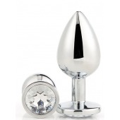 Серебристая анальная втулка с прозрачным кристаллом - 7,1 см. - Dream Toys - купить с доставкой в Бердске