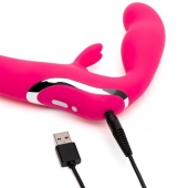 Ярко-розовый безремневой страпон Rechargeable Vibrating Strapless Strap-On - Happy Rabbit - купить с доставкой в Бердске