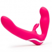 Ярко-розовый безремневой страпон Rechargeable Vibrating Strapless Strap-On - Happy Rabbit - купить с доставкой в Бердске