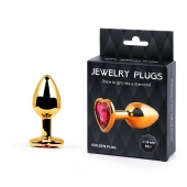 Золотистая анальная пробка с малиновым кристаллом-сердечком - 7 см. - Anal Jewelry Plug - купить с доставкой в Бердске