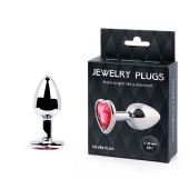 Серебристая анальная пробка с малиновым кристаллом-сердечком - 7 см. - Anal Jewelry Plug - купить с доставкой в Бердске