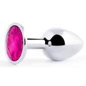 Серебристая анальная пробка с малиновым кристаллом - 7,2 см. - Anal Jewelry Plug - купить с доставкой в Бердске