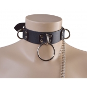 Черный кожаный ошейник Big Ring - Sitabella - купить с доставкой в Бердске
