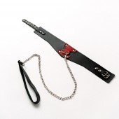 Черный широкий ошейник с красным декором и поводком - Crazy Handmade - купить с доставкой в Бердске