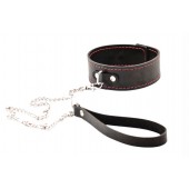 Черный широкий ошейник с красной строчкой и поводком - Crazy Handmade - купить с доставкой в Бердске