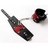 Черные кожаные оковы с красными вставками - Crazy Handmade - купить с доставкой в Бердске