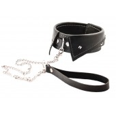 Черный ошейник-воротничок с металлическим поводком - Crazy Handmade - купить с доставкой в Бердске