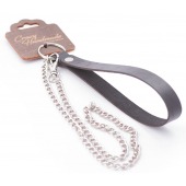 Серебристый металлический поводок с кожаной черной ручкой - 80 см. - Crazy Handmade - купить с доставкой в Бердске
