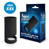 Черная открытая насадка на пенис с кольцом для мошонки XXL-size - 9,4 см. - Sex Expert - в Бердске купить с доставкой