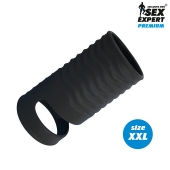 Черная открытая насадка на пенис с кольцом для мошонки XXL-size - 9,4 см. - Sex Expert - в Бердске купить с доставкой
