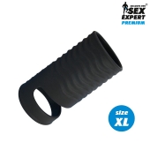 Черная открытая насадка на пенис с кольцом для мошонки XL-size - 8,9 см. - Sex Expert - в Бердске купить с доставкой