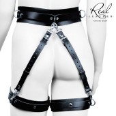 Черный кожаный пояс с гартерами - L-XL - Notabu - купить с доставкой в Бердске