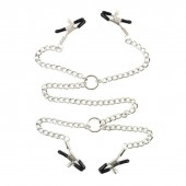 Серебристые зажимы для сосков и половых губ на тонкой цепочке - Notabu - купить с доставкой в Бердске