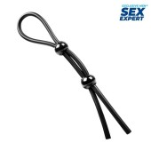 Черное силиконовое лассо с двумя шариками для утяжки - Sex Expert - в Бердске купить с доставкой